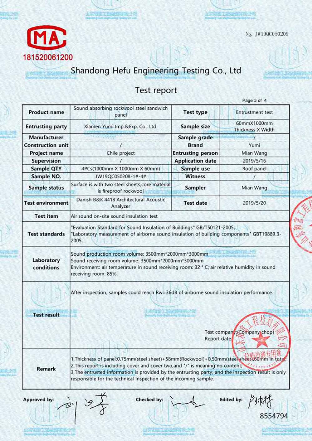 rockwool soundproof panels test report