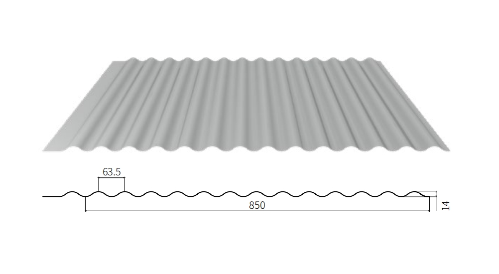 YX14-63.5-850 Corrugated Sheet YX14-63.5-850 Corrugated Sheet