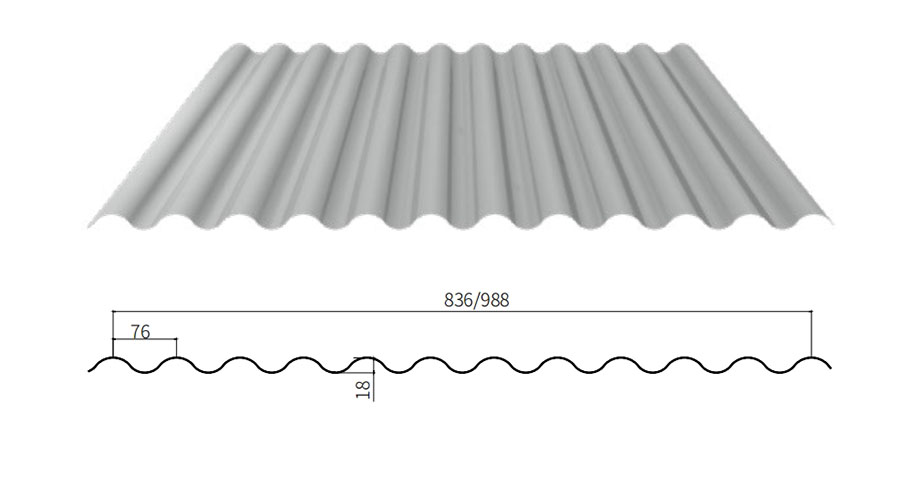 YX18-76-836/988 Corrugated Sheet YX18-76-836/988 Corrugated Sheet