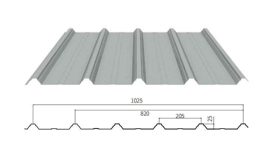 YX25-205-820(1025) Corrugated Sheet YX25-205-820(1025) Corrugated Sheet