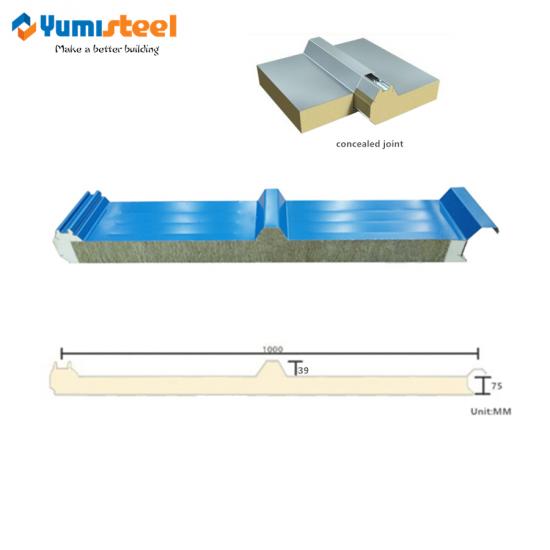 PU sealing rockwool sandwich roofing panel